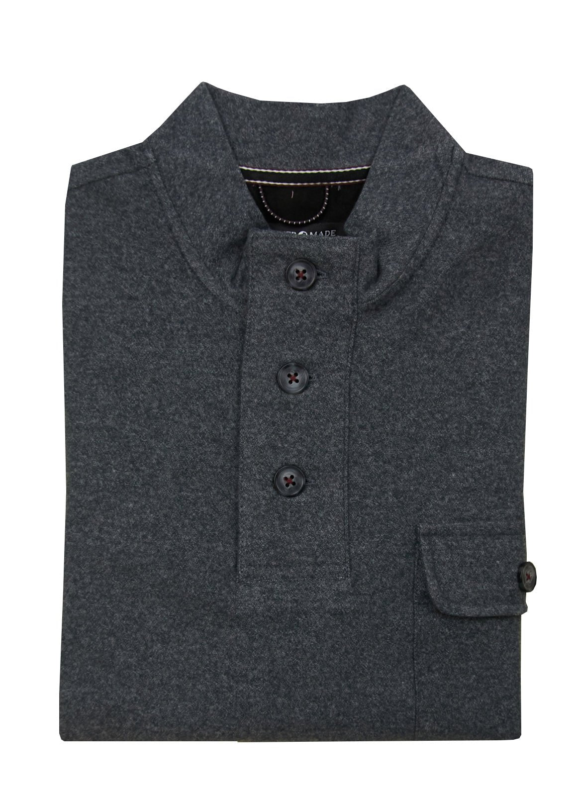 Cotton-Modal Pullover — 3-Button Collar, Chest Pocket, Elastic Waistband & Cuffs