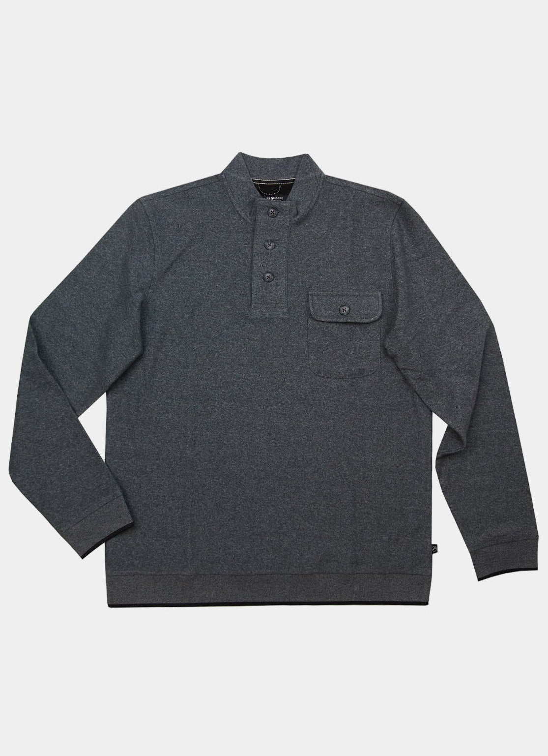 Cotton-Modal Pullover — 3-Button Collar, Chest Pocket, Elastic Waistband & Cuffs