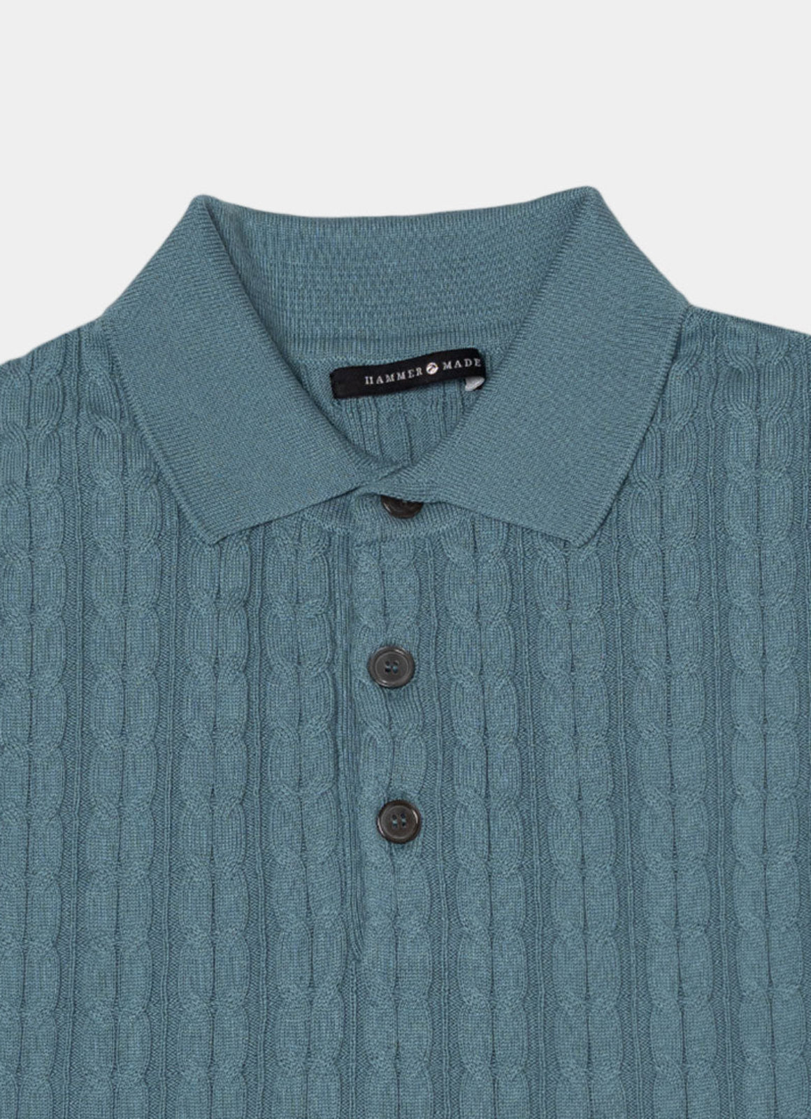 Short Sleeve Ribbed Cable Knit Polo — 3-Button Collar, Cotton-Modal Blend, Soft Touch
