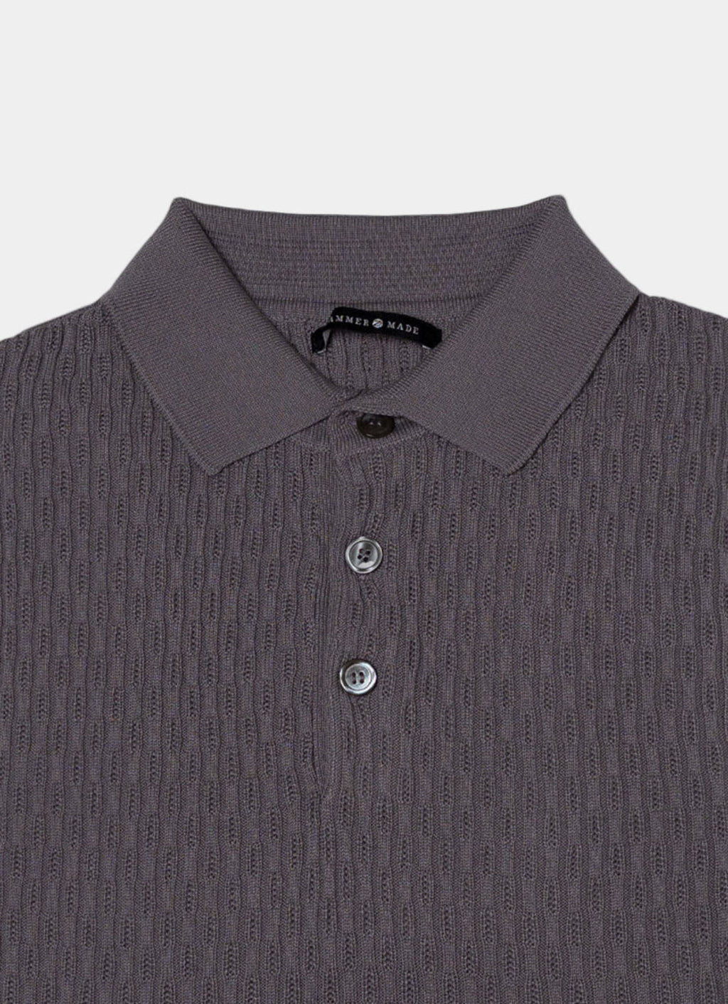 Short Sleeve Caterpillar Rib Knit Polo — 3-Button Collar, Cotton-Modal Blend, Soft Touch