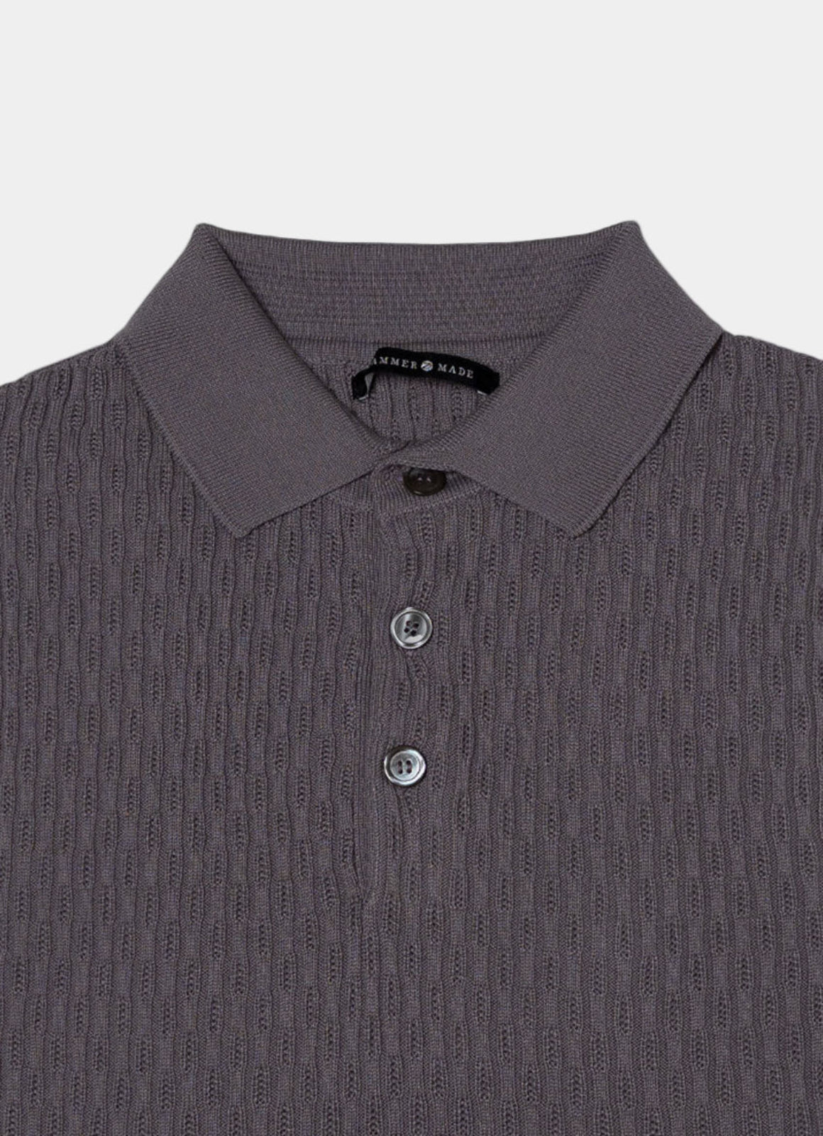 Short Sleeve Caterpillar Rib Knit Polo — 3-Button Collar, Cotton-Modal Blend, Soft Touch