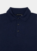 Short Sleeve Mini Cable Knit Polo — 3-Button Collar, Cotton-Modal Blend, Soft Touch