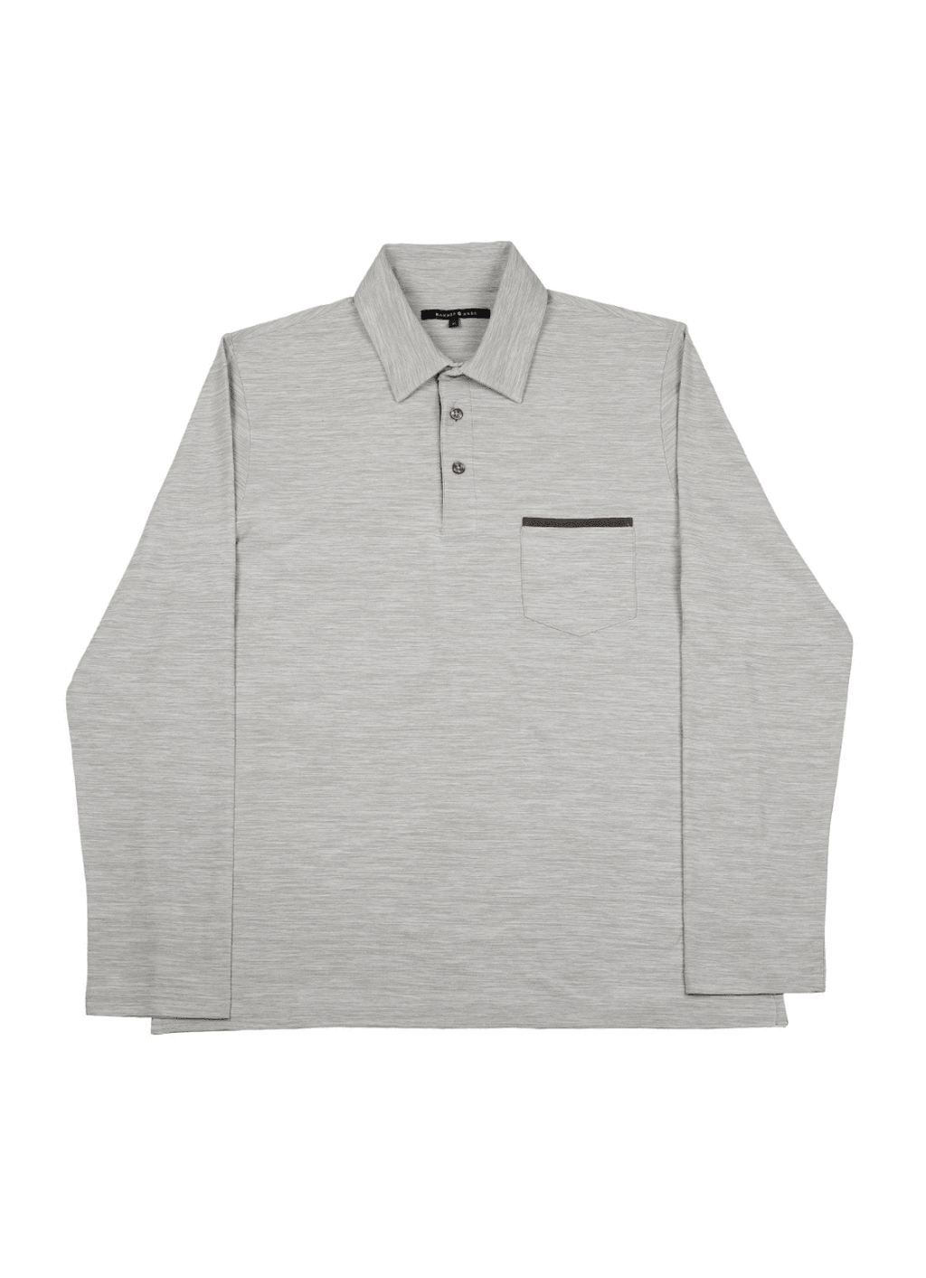 Long Sleeve Stretch Polo in Grey — Suede Placket & Pocket Trim, Polished Casual Style